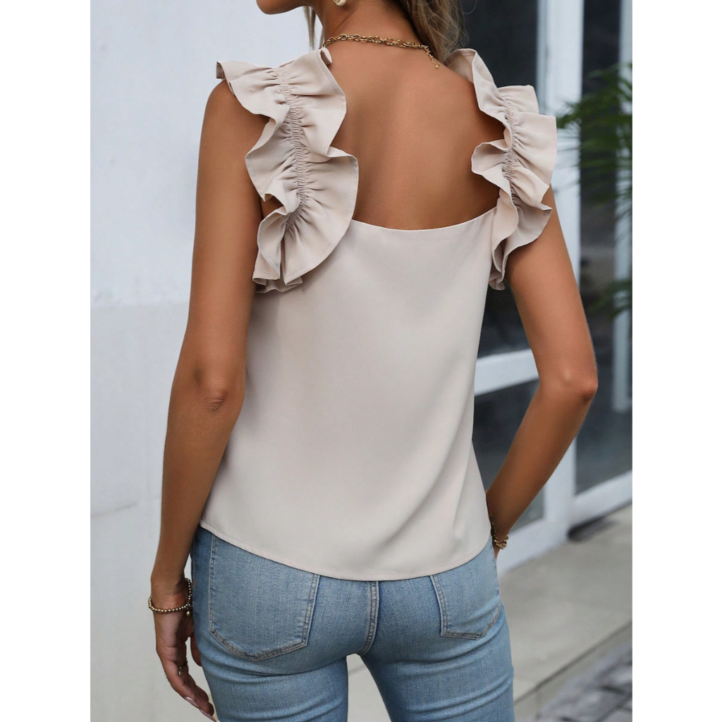 Áo Blouse Nữ Màu Trơn Phối Viền Bèo Nhún - Áo Sơ Mi Tay Bèo Dáng Suông Thanh Lịch YN024