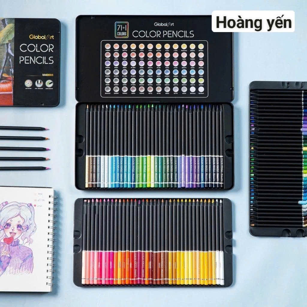 (CHÍNH HÃNG)Bút Chì Màu Gốc Dầu GLOBAL ART 72 Màu- Hộp Thiếc Cao Cấp, Màu Đậm Mịn, Dễ Tô và Phác Họa - Mã M40007/08 - Ho