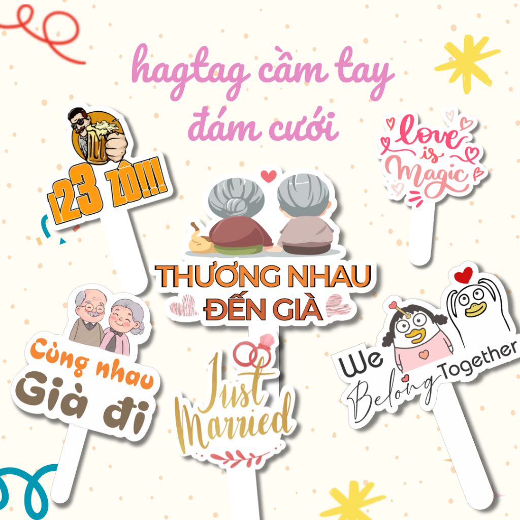 [Ship từ 2c] Hagtag tay cầm cưới hỏi có sẵn tay cầm chụp ảnh xu hướng ...