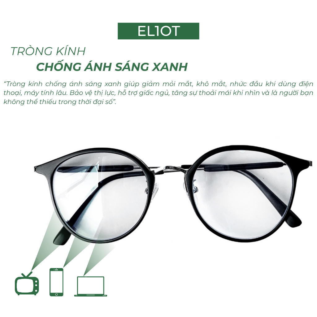 Gọng kính cận ELIOT EYEWEAR tròng chống ánh sáng xanh kiểu dáng tròn mắt mèo thời trang Unisex EL8275