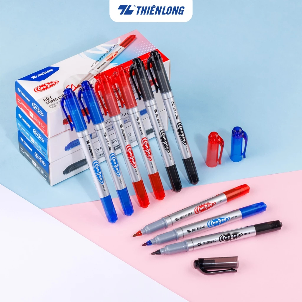 Bút lông dầu Thiên Long, bút dạ 2 đầu PM-04 PM-09 bám dính tốt trên nhiều chất liệu
