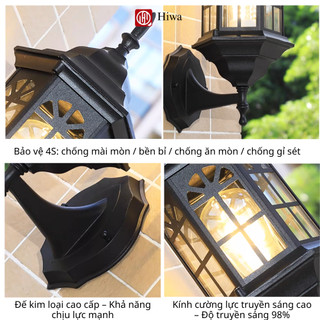 Đèn cột ngoài trời chống nước HIWA, đèn treo tường trang trí ngoài trời, đèn tường đổng cổ điển cao cấp