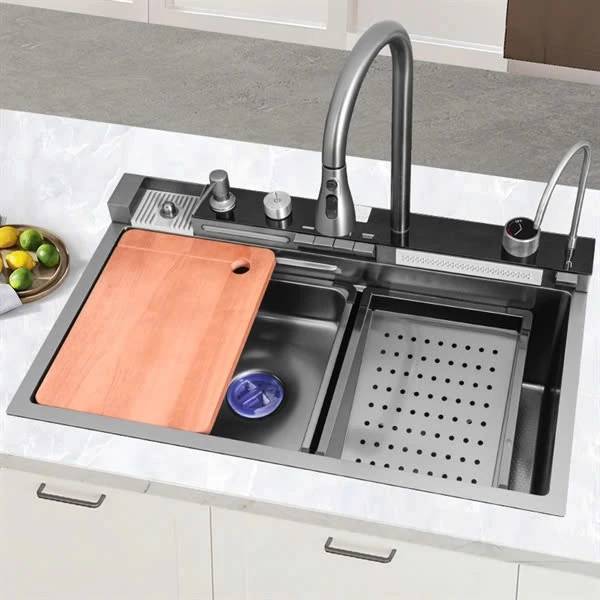 Chậu Rửa Bát 1 Hố 5 Phím Mart.home Hiển Thị Nhiệt Độ Phủ Nano Kèm Vòi Lọc Nước Thác Nước Vòi Xịt BH 10 Năm