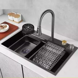 Chậu Rửa Bát 1 Hố Mart.home INOX SUS304 Cao Cấp Phủ Nano Kèm Vòi Thác Nước Thớt Khay Rửa Xiphong BH 10 Năm