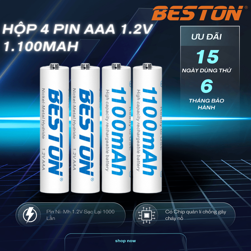 Pin Sạc Beston AAA ( 3A ) 1100mAh 1.2V Ni-mh ,Pin remode máy lanh ...