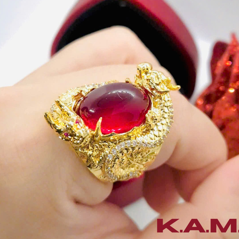 Nhẫn Nam Rồng Mạ Vàng 18K Đính Đá Đỏ Ruby Sang Trọng – Trang Sức Phong Thủy May Mắn