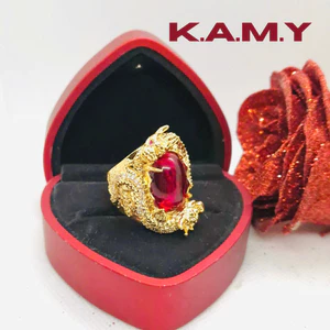 Nhẫn Nam Rồng Mạ Vàng 18K Đính Đá Đỏ Ruby Sang Trọng – Trang Sức Phong Thủy May Mắn