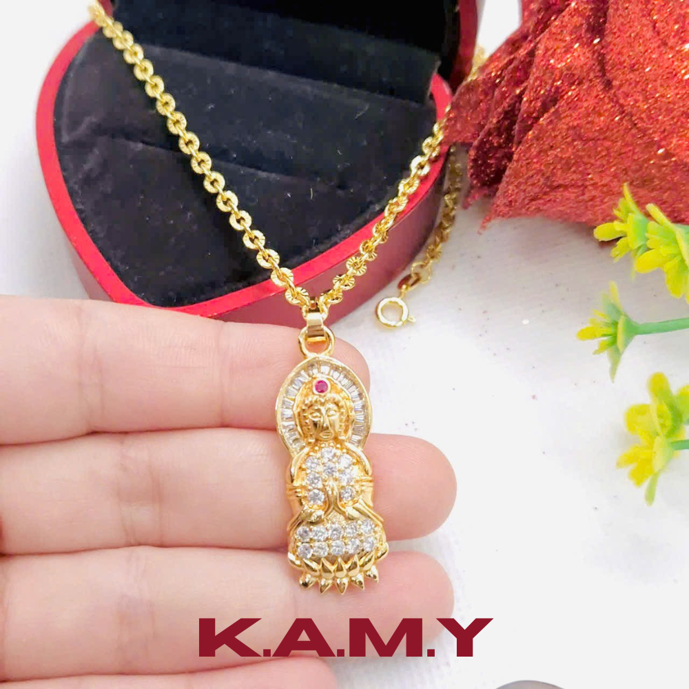 Bộ Dây Chuyền Mặt Phật Bà Quan Âm Mạ Vàng Đính Đá CZ Sang Trọng – Trang Sức Phong Thủy Bình An