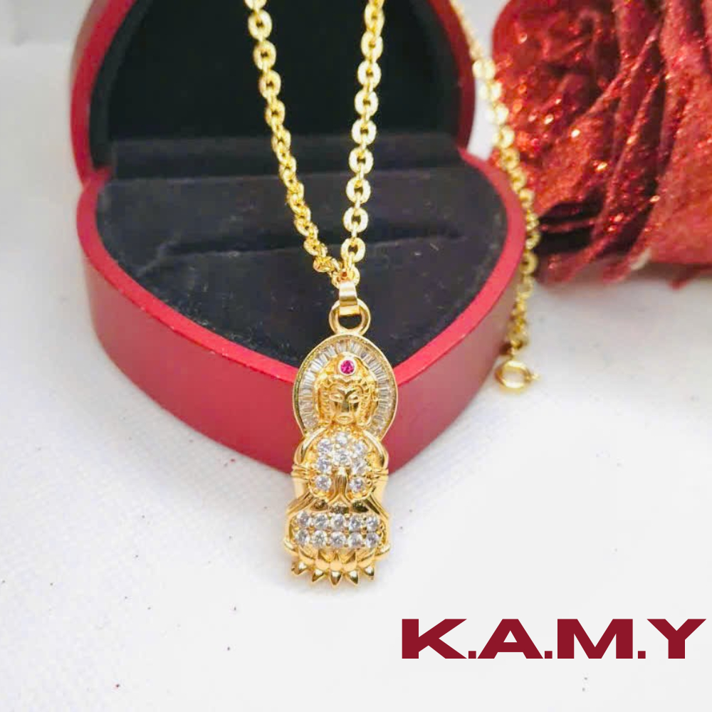 Bộ Dây Chuyền Mặt Phật Bà Quan Âm Mạ Vàng Đính Đá CZ Sang Trọng – Trang Sức Phong Thủy Bình An