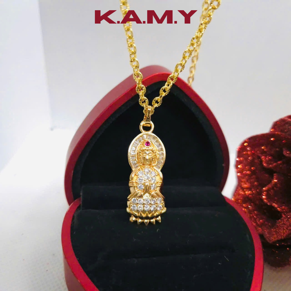 Bộ Dây Chuyền Mặt Phật Bà Quan Âm Mạ Vàng Đính Đá CZ Sang Trọng – Trang Sức Phong Thủy Bình An