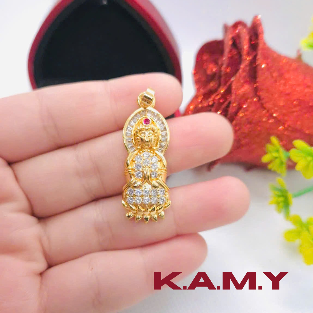 Bộ Dây Chuyền Mặt Phật Bà Quan Âm Mạ Vàng Đính Đá CZ Sang Trọng – Trang Sức Phong Thủy Bình An