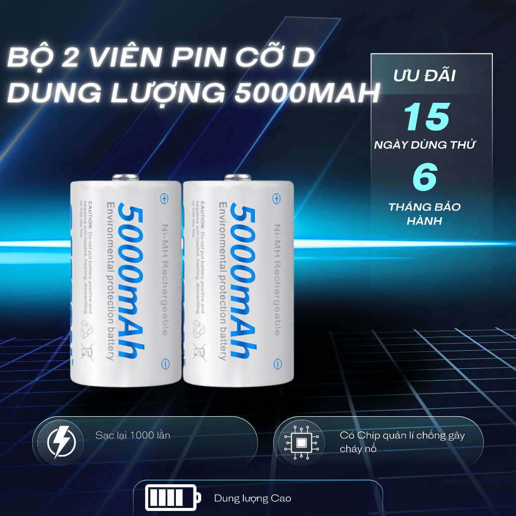Vĩ 2 Pin Sạc Đại D Beston 5000mAh 1.2V chính hãng , pin bếp gas, pin ...