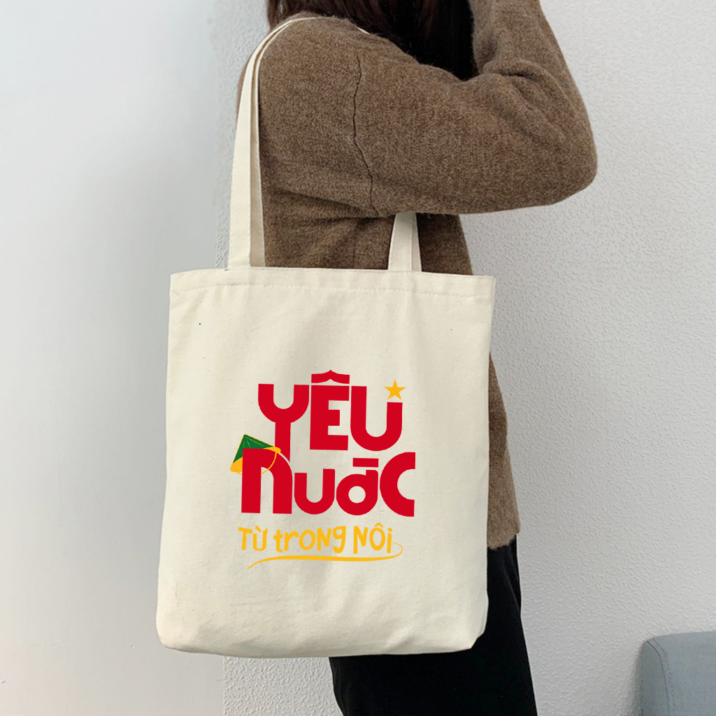 Túi tote có khóa kéo không khóa kéo YÊU NƯỚC TỪ TRONG NÔI túi vải canvas đeo vai đi chơi 35 x 40cm tota0231