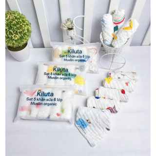 Set 5 khăn sữa 6 lớp muslin organic kiluta