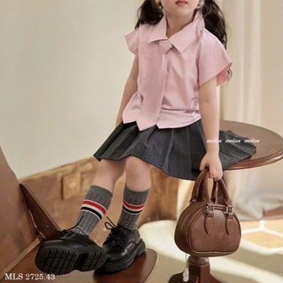 [B&G] Sét váy áo sơ mi hồng cỏ cavat hồng phối chân váy xám xếp ly cho bé gái từ 10-45kg(2-12 tuổi)