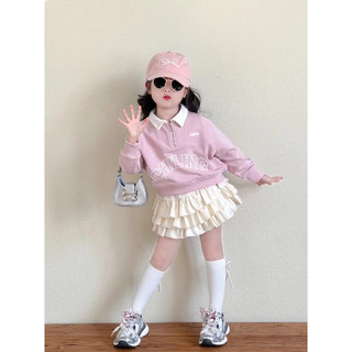 [B&G] Sét váy thu đông Áo sweater hồng pastel phối chân váy tầng bồng bềnh cho bé gái từ 10-45kg