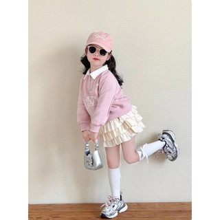 [B&G] Sét váy thu đông Áo sweater hồng pastel phối chân váy tầng bồng bềnh cho bé gái từ 10-45kg