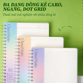Sổ Lò Xo 100GSM Bìa Nhựa Trong A5 B5, Sổ Tay, Vở Lò Xo 200 Trang Kẻ Ngang Caro Dotgrid Ghi Chép Takenotes