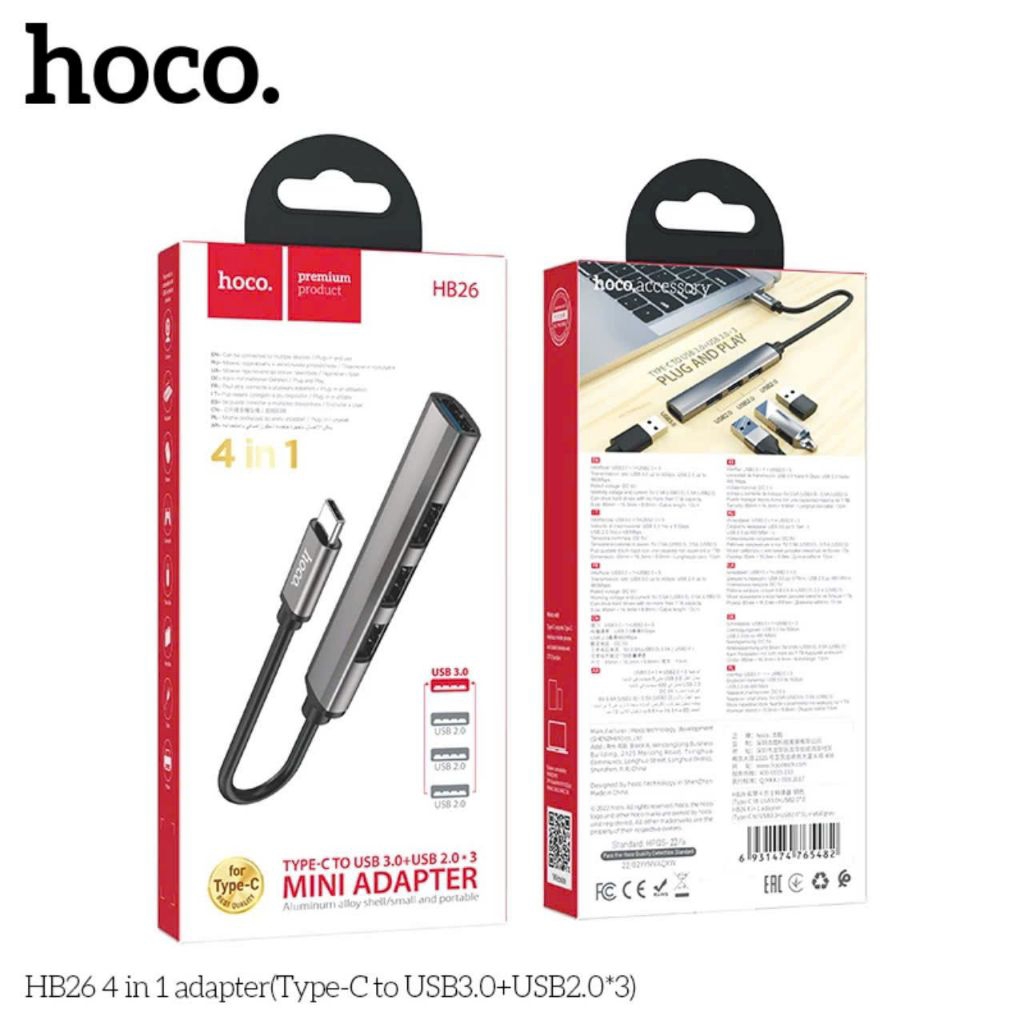 Cáp chuyển đổi hoco HB26 typec sang 4 cổng usb.