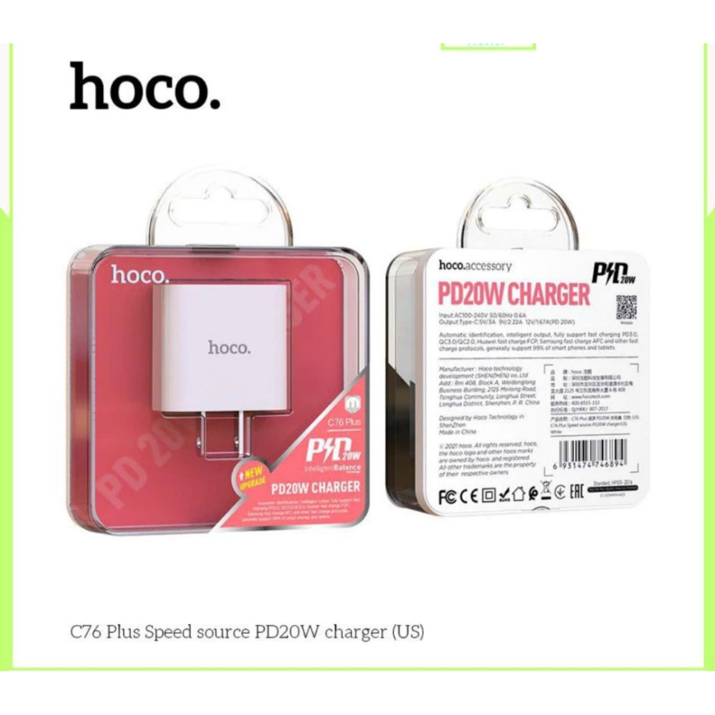 Củ sạc nhanh hoco C76 plus ,sạc nhanh 20w, cổng ra typec.