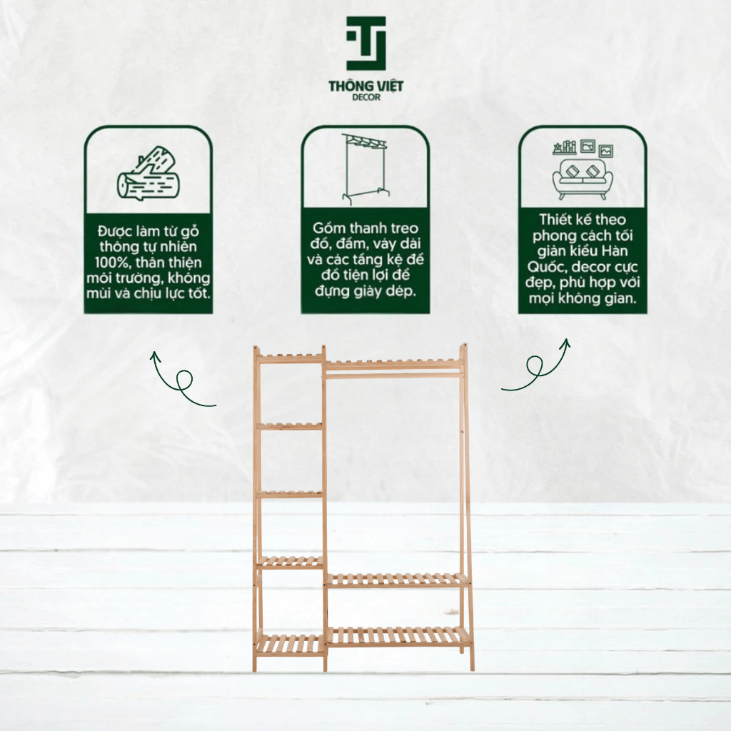 Kệ Chéo Treo Quần Áo, Tủ Treo Đồ, Giá Treo Quần Áo Gỗ Thông Nhập Khẩu 2 Khoang Size Lớn Nhỏ