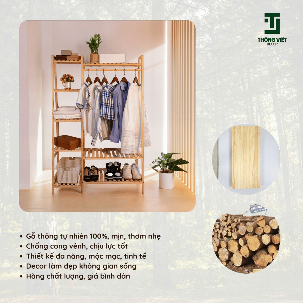 Kệ Chéo Treo Quần Áo, Tủ Treo Đồ, Giá Treo Quần Áo Gỗ Thông Nhập Khẩu 2 Khoang Size Lớn Nhỏ