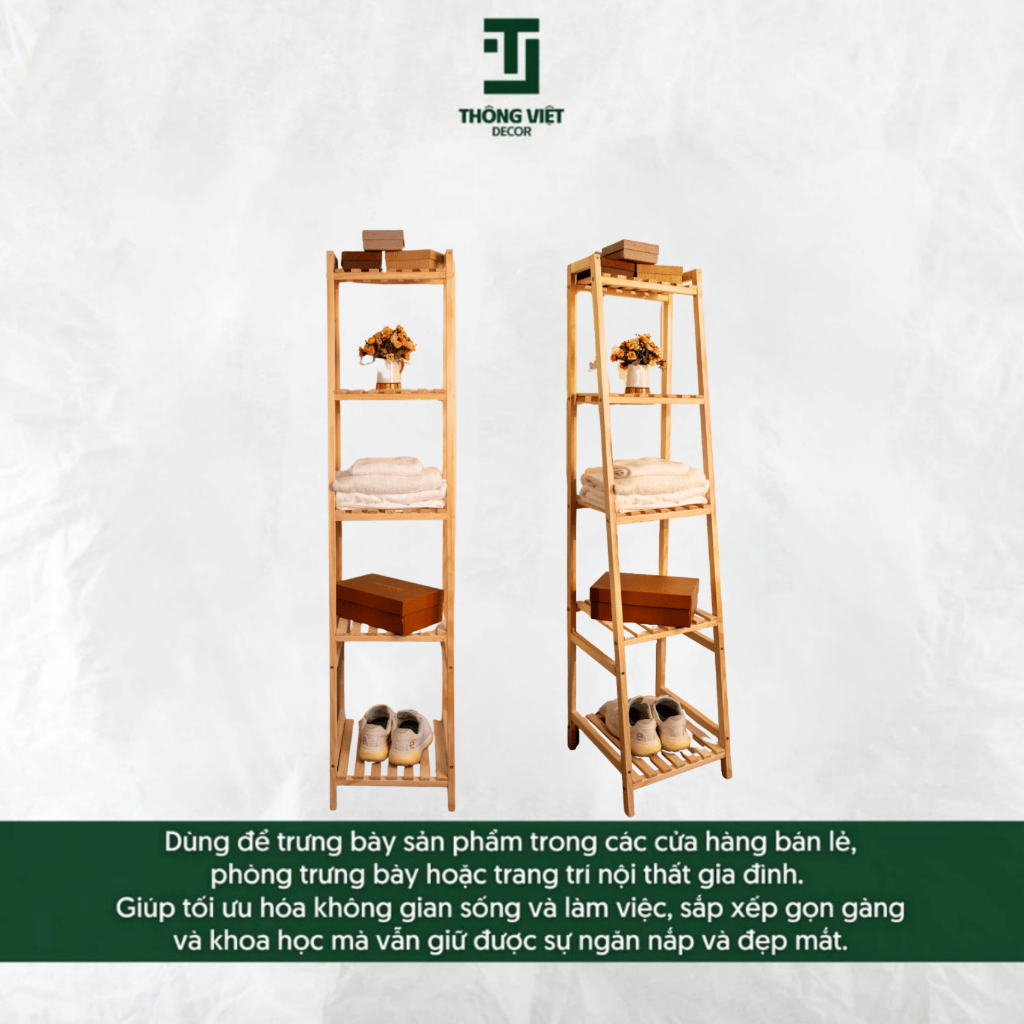 Kệ Gỗ Vuông 5 Tầng, Kệ Decor Đồ Đa Năng Để Đầu Giường, Phòng Khách, Phòng Ngủ Làm Bằng Gỗ Thông Tự Nhiên