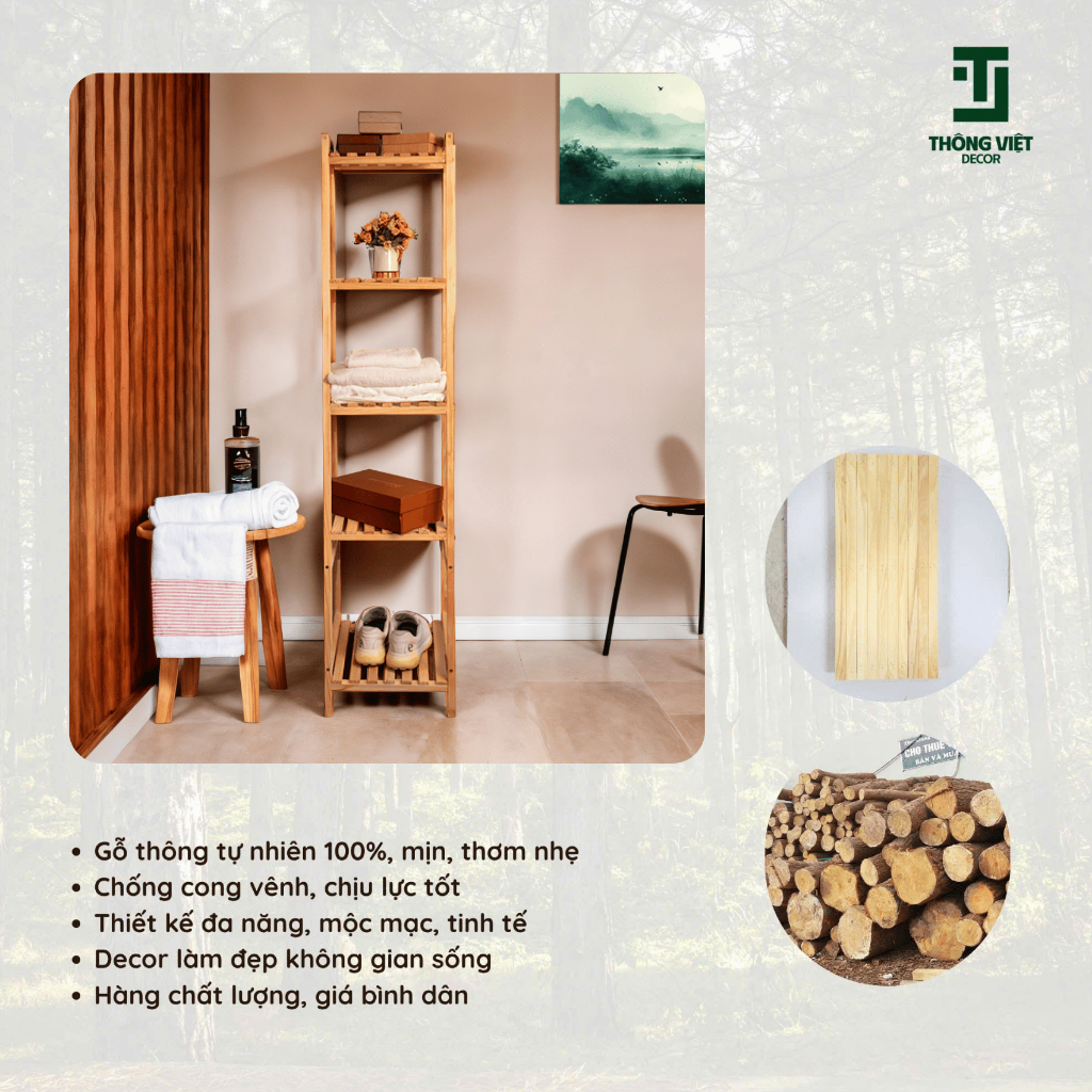 Kệ Gỗ Vuông 5 Tầng, Kệ Decor Đồ Đa Năng Để Đầu Giường, Phòng Khách, Phòng Ngủ Làm Bằng Gỗ Thông Tự Nhiên