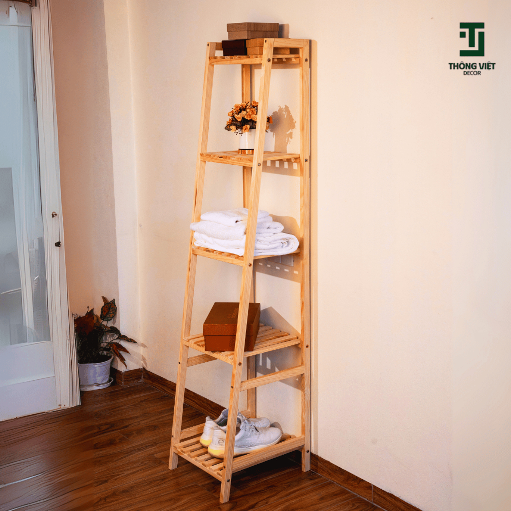 Kệ Gỗ Vuông 5 Tầng, Kệ Decor Đồ Đa Năng Để Đầu Giường, Phòng Khách, Phòng Ngủ Làm Bằng Gỗ Thông Tự Nhiên