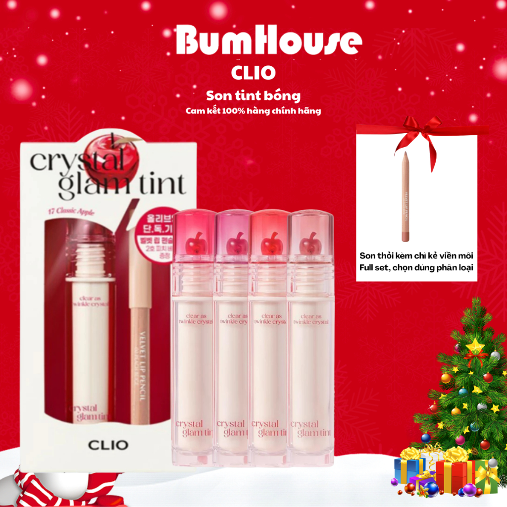 Son Tint Bóng CLIO Crystal Glam Tint Son Nhẹ Bền Màu, Mềm Mịn Trên Môi 3,4g [01.2027]