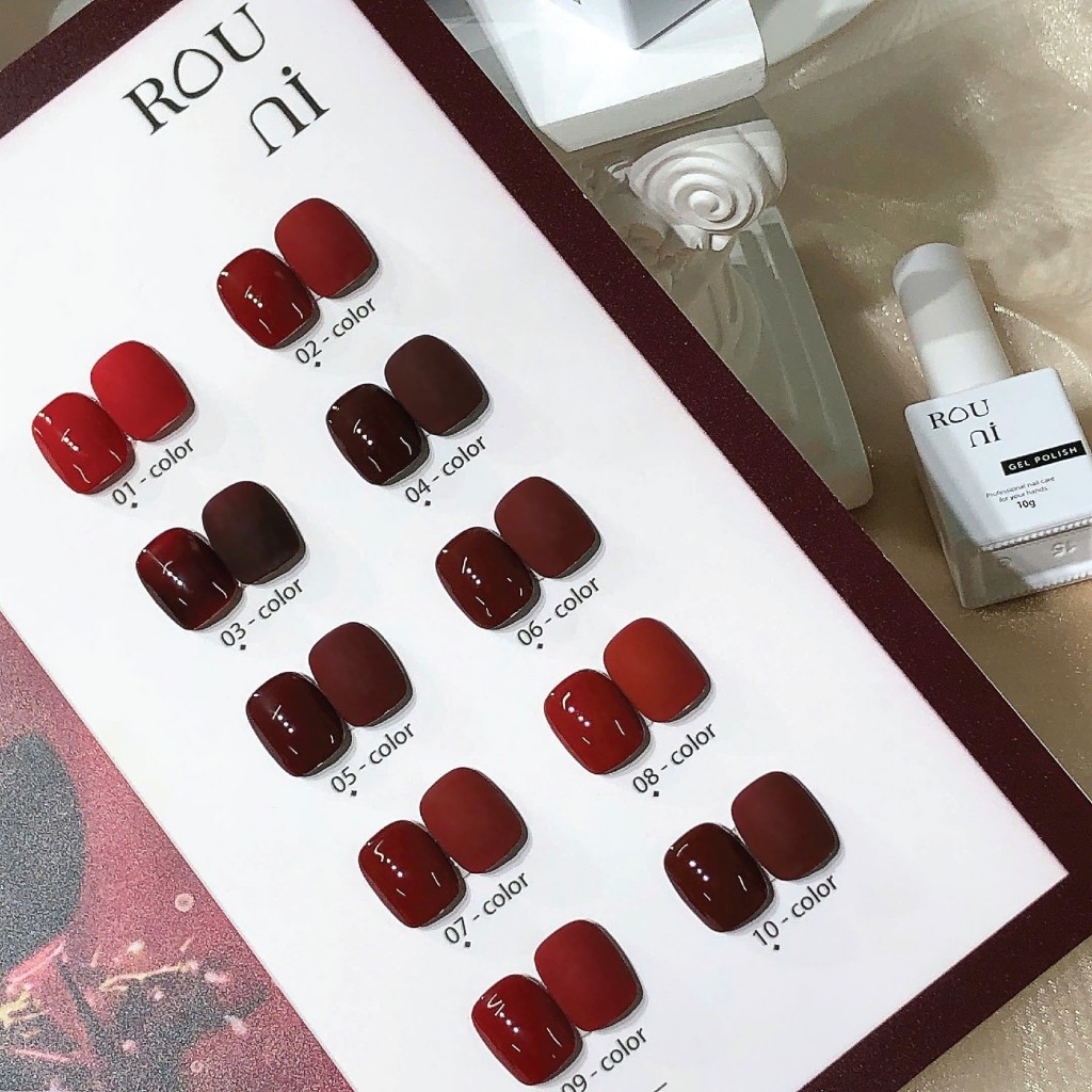 Set ROUni Sơn gel màu đỏ rượu vang mới, bộ sưu tập mùa thu đông và năm mới tông đỏ tôn da trắng sáng