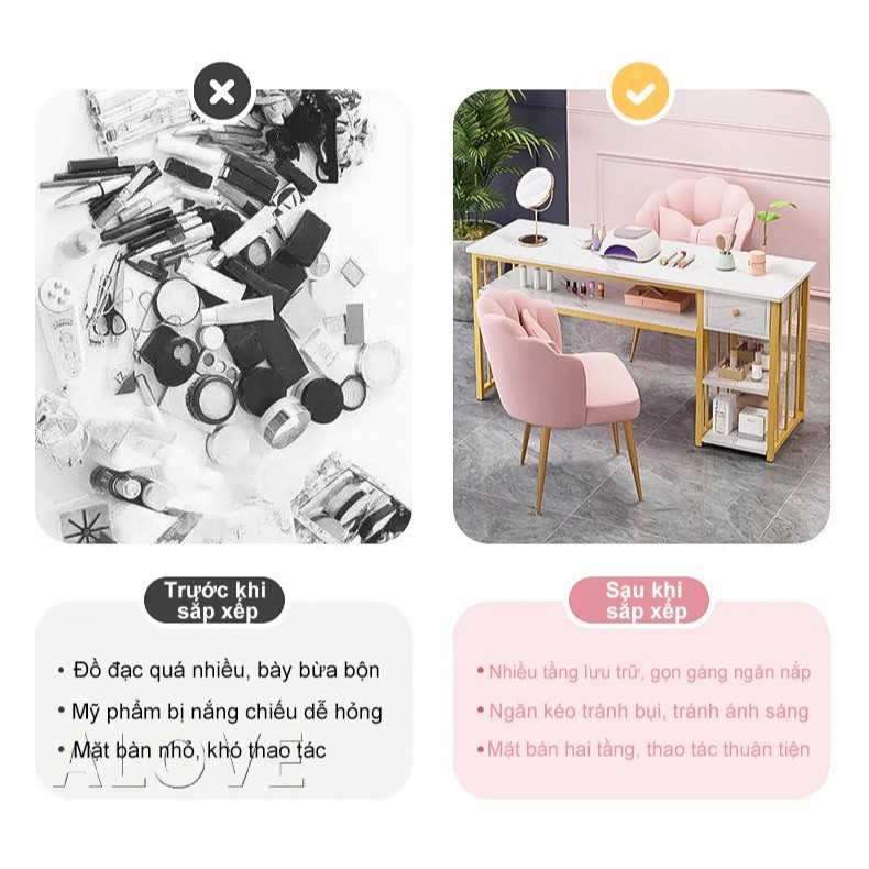 Bàn làm nails hiện đại bàn nail gỗ thiết kế tối giản kèm ngăn kéo lưu trữ tiện lợi phù hợp salon | BigBuy360 - bigbuy360.vn