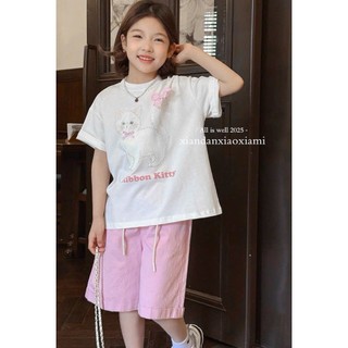 [B&G] Sét bộ đi học đi chơi áo cotton trắng kèm quần kaki lở hồng bé từ 10-45kg(2-12 tuổi)
