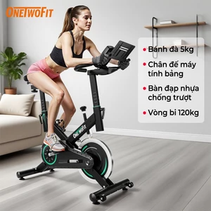 OneTwoFit Xe đạp tập thể dục bánh đà 5kg có màn hình LED và độ ồn thấp