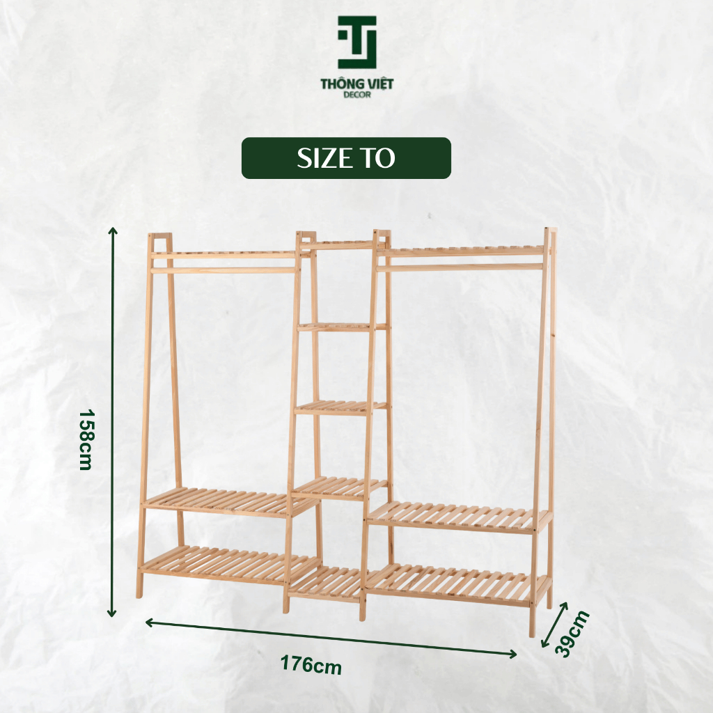 Kệ Treo Quần Áo Gỗ Thông, Tủ Treo Quần Áo Vát 3 Ngăn Size To Nhỏ Chống Mối Mọt Chịu Lực Tốt Bền Đẹp