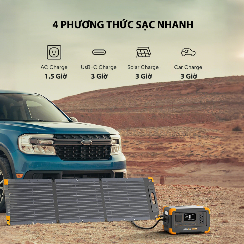 Pecron E300LFP 300W  (đỉnh 600W) trạm sạc di động, pin LiFePO4, dùng khi mất điện, sạc quạt, đèn