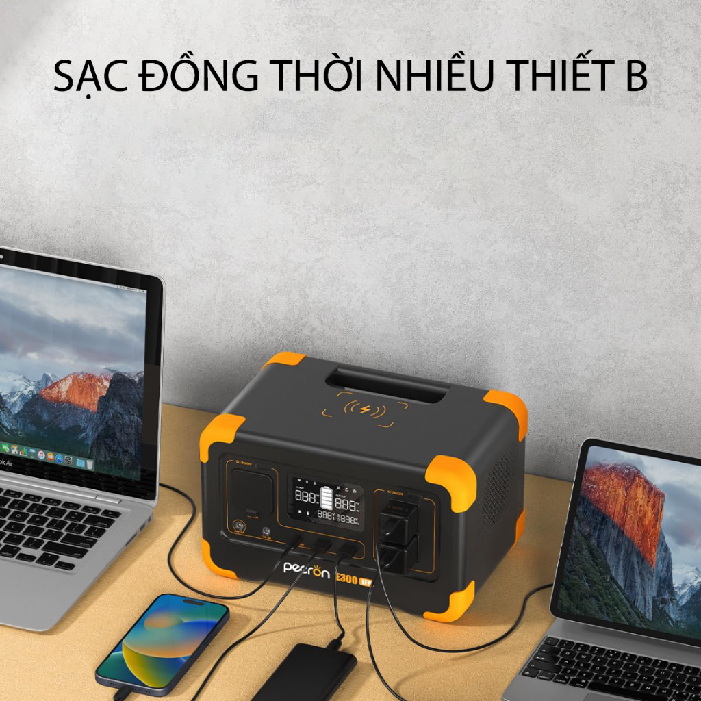Pecron E300LFP 300W  (đỉnh 600W) trạm sạc di động, pin LiFePO4, dùng khi mất điện, sạc quạt, đèn