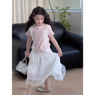 [B&G] Sét váy áo thun hồng kèm chân váy dài trắng tầng dễ thương cho bé gái từ 10-45kg(2-12 tuôi)