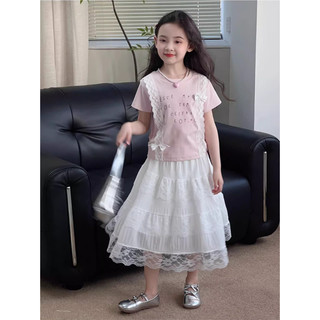 [B&G] Sét váy áo thun hồng kèm chân váy dài trắng tầng dễ thương cho bé gái từ 10-45kg(2-12 tuôi)