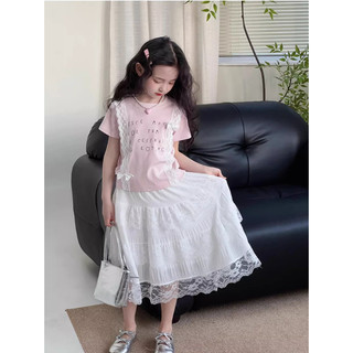 [B&G] Sét váy áo thun hồng kèm chân váy dài trắng tầng dễ thương cho bé gái từ 10-45kg(2-12 tuôi)