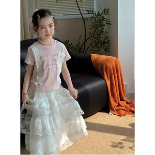[B&G] Sét váy áo thun hồng kèm chân váy dài trắng tầng dễ thương cho bé gái từ 10-45kg(2-12 tuôi)