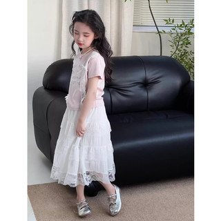 [B&G] Sét váy áo thun hồng kèm chân váy dài trắng tầng dễ thương cho bé gái từ 10-45kg(2-12 tuôi)