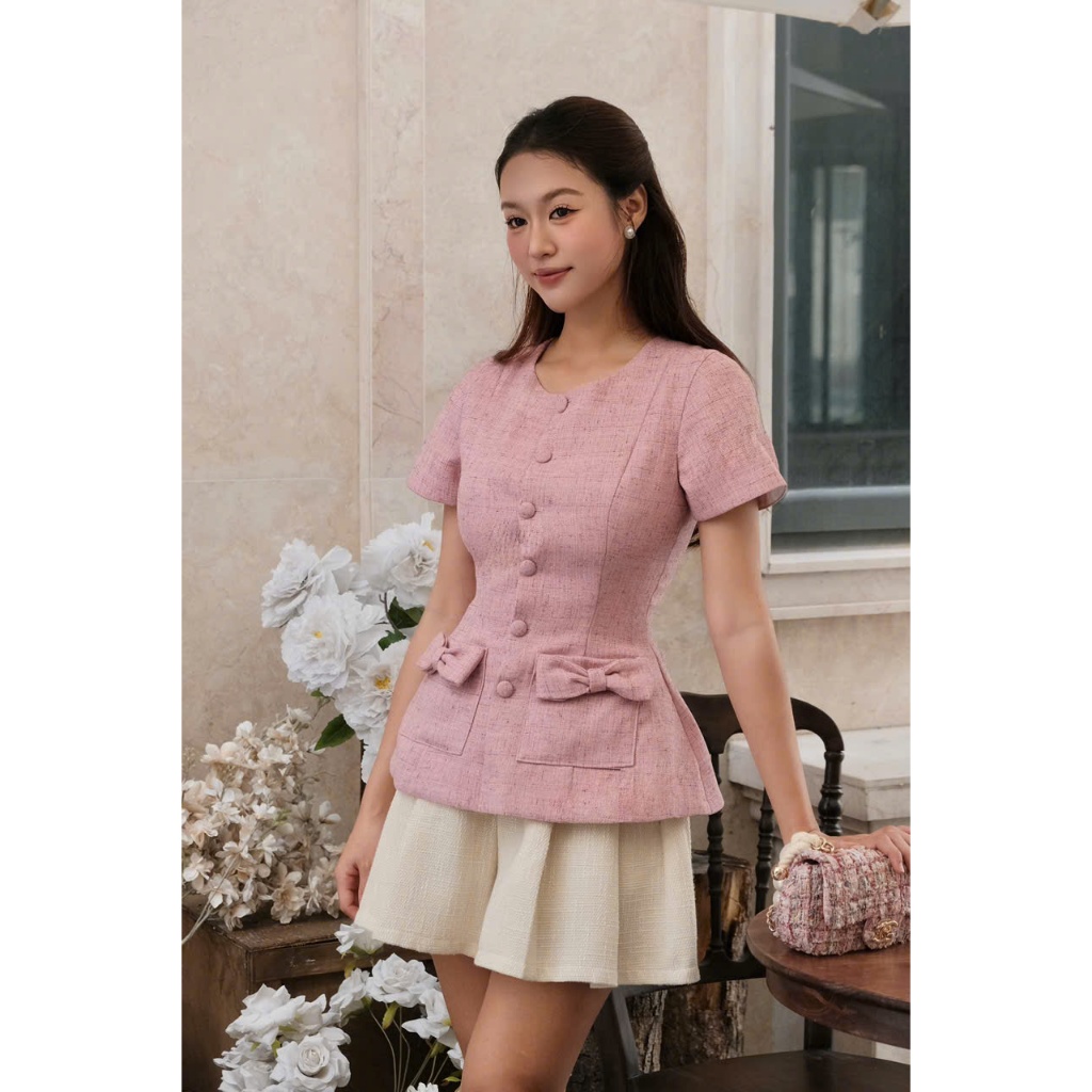 Orli Label | Rosy shirt | Áo tweed có tay nơ túi | thanh lịch