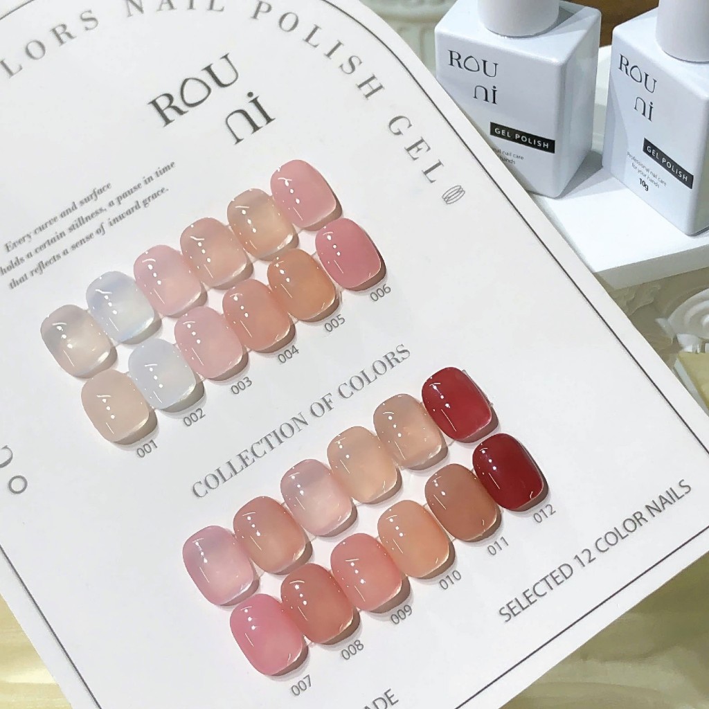 ROUni Set Sơn móng tay màu thạch trong suốt thạch hồng trong suốt thạch trà sữa sơn móng chuyên dụng