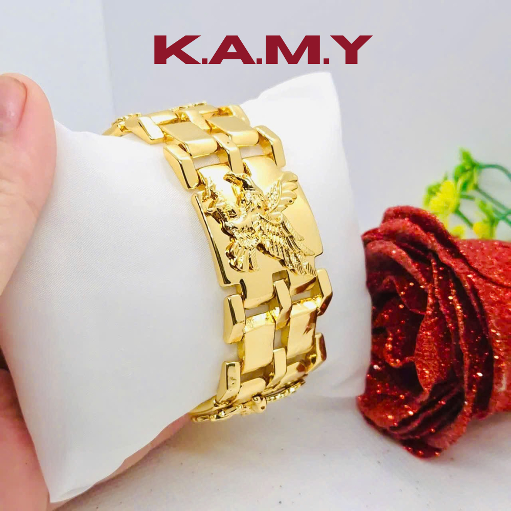 Lắc Tay Nam Khắc Đại Bàng Mạ Vàng Cực Sang Bền Đẹp – Trang Sức Nam Phong Thủy Sang Trọng