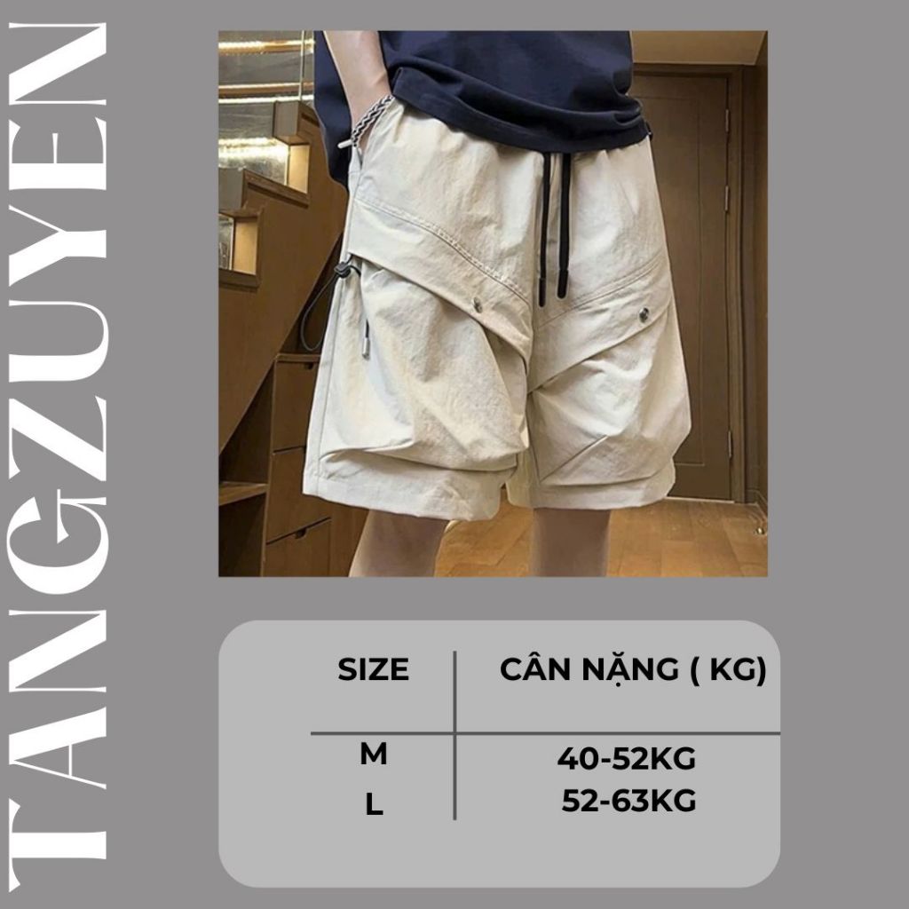 Quần short đùi ống rộng túi hộp chỉ nổi cạp chun dây rút Quần sooc đen chỉ trắng nam nữ T53G