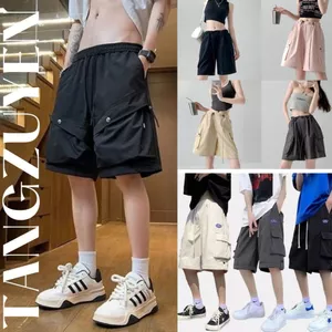 Quần short đùi ống rộng túi hộp chỉ nổi cạp chun dây rút Quần sooc đen chỉ trắng nam nữ T53G