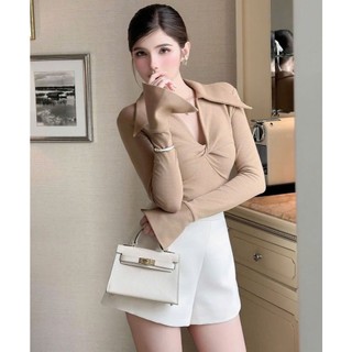 Áo thun nữ dài tay cổ bẻ xoắn V1. Áo kiểu nữ phối tay loe, form dáng ôm body A12 Top Women Shirt
