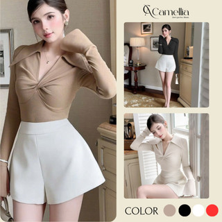 Áo thun nữ dài tay cổ bẻ xoắn V1. Áo kiểu nữ phối tay loe, form dáng ôm body A12 Top Women Shirt