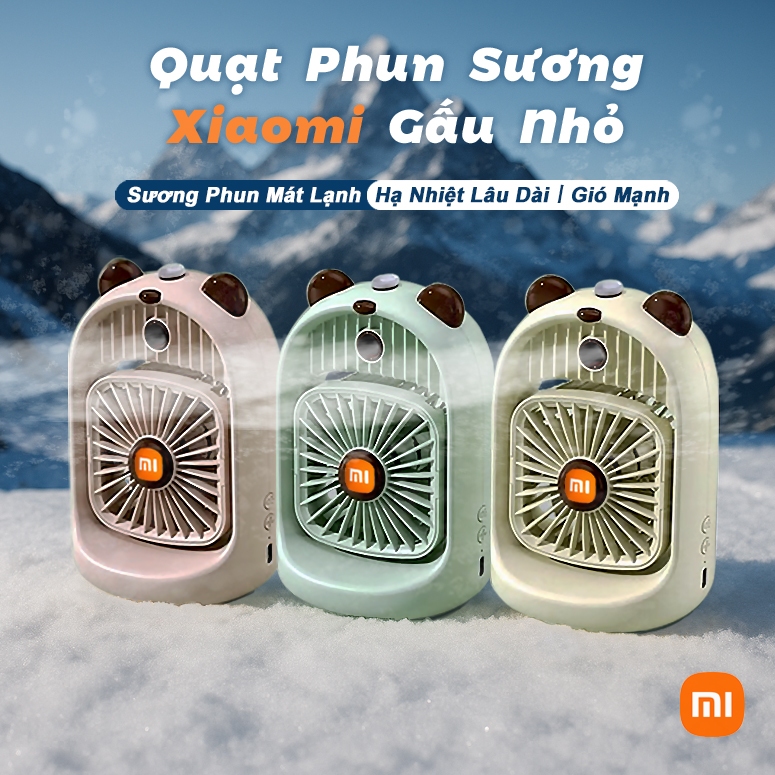 Quạt Mini Để Bàn Xiaomi Quạt Phun Sương Hơi Nước Tích Điện 4 Cấp Độ Sạc USB Làm Lạnh Nhanh Gấu Nhỏ